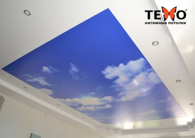 Матовый натяжной потолок с фотопечатью в комбинации с гипсокартоном