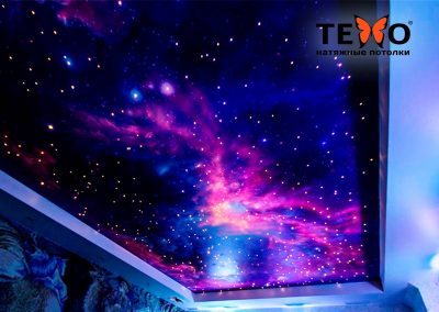 Звездное небо LedStar на сатиновом натяжном потолке с фотопечатью
