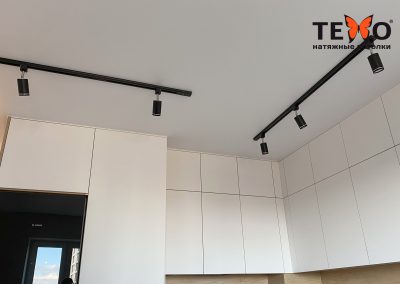 Натяжной потолок с треками в кухне