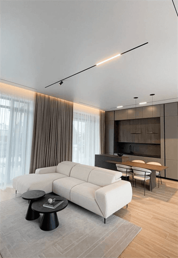 Белый матовый натяжной потолок с магнитными треками